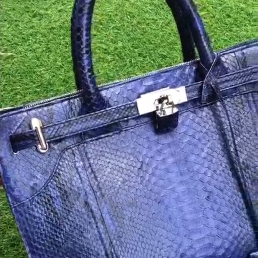 Elegant Blue Real Python Leather Handbag - image 3